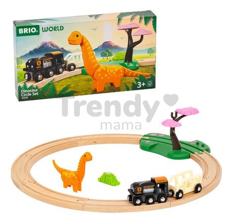 Drevená vláčikodráha Dinosaurus Circle Set BRIO vláčik s vozňom a 1 figúrka dinosaura s magnetom 12 dielov od 3 rokov BRIO0981