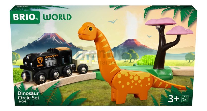 Drevená vláčikodráha Dinosaurus Circle Set BRIO vláčik s vozňom a 1 figúrka dinosaura s magnetom 12 dielov od 3 rokov BRIO0981