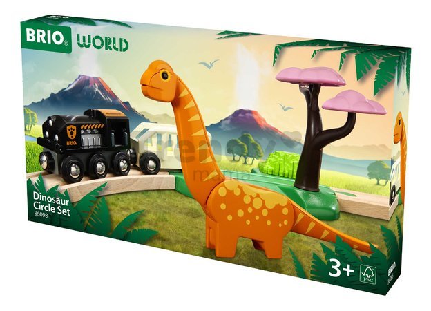 Drevená vláčikodráha Dinosaurus Circle Set BRIO vláčik s vozňom a 1 figúrka dinosaura s magnetom 12 dielov od 3 rokov BRIO0981