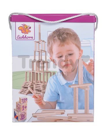 Drevené kocky stavebné Wooden Construction Kit Eichhorn prírodné drevo 200 dielov od 2 rokov