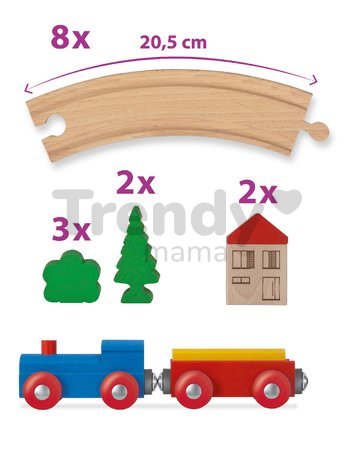 Drevená vláčikodráha Wooden Toy Eichhorn s doplnkami domčeky a stromy 20 dielov