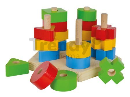 Drevená skladačka veža Stacking Toy Eichhorn s 5 rôznymi farebnými tvarmi 21 dielov od 12 mes