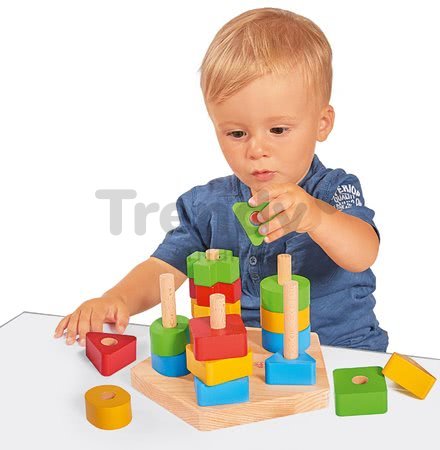 Drevená skladačka veža Stacking Toy Eichhorn s 5 rôznymi farebnými tvarmi 21 dielov od 12 mes