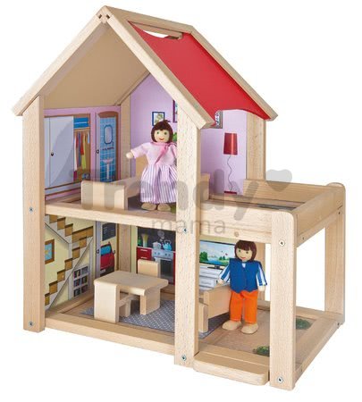 Drevený domček pre bábiky Doll's House Eichhorn komplet vybavený s nábytkom a 2 figúrkami výška 41 cm