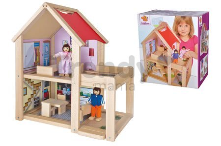 Drevený domček pre bábiky Doll's House Eichhorn komplet vybavený s nábytkom a 2 figúrkami výška 41 cm