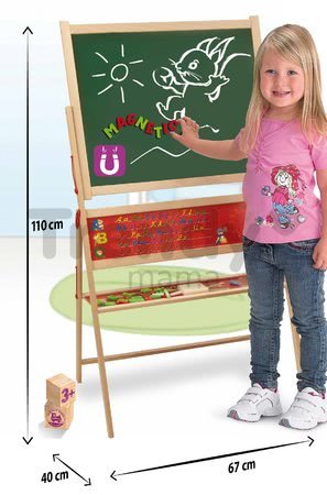 Drevená magnetická tabuľa Magnetic Board XL Eichhorn skladacia so 48 magnetkami a 10 kriedami so špongiou 110 cm vysoká