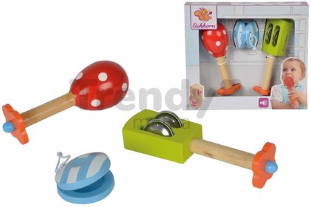 Drevené hudobné nástroje Music Set with Maracas Eichhorn kastanet hrkálka maracas od 12 mes