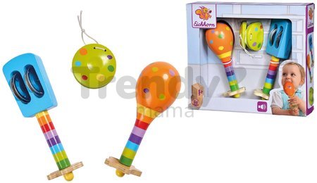 Drevené hudobné nástroje Music Set with Maracas Eichhorn kastanet hrkálka maracas od 12 mes