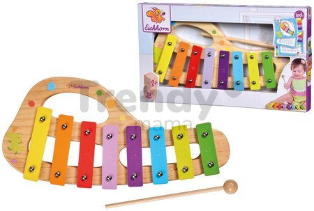 Drevený xylofón Music Xylophone Eichhorn farebný 8 tónov s kladivkom od 24 mes