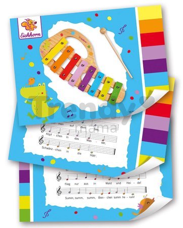 Drevený xylofón Music Xylophone Eichhorn farebný 8 tónov s kladivkom od 24 mes