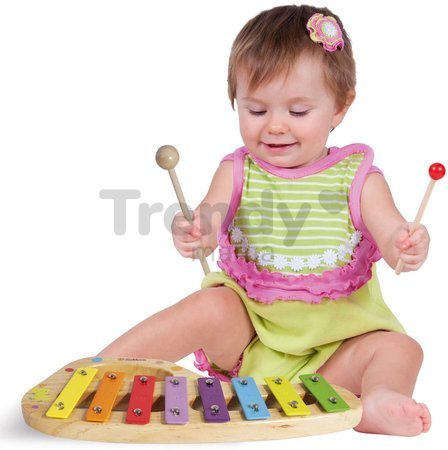Drevený xylofón Music Xylophone Eichhorn farebný 8 tónov s kladivkom od 24 mes