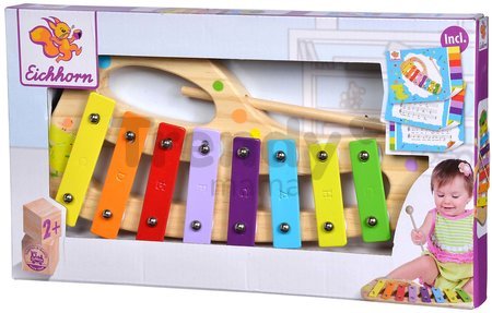 Drevený xylofón Music Xylophone Eichhorn farebný 8 tónov s kladivkom od 24 mes