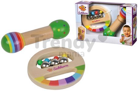 Drevené hudobné nástroje Music Set with Grasping Toy Eichhorn hrkálka so zvončekmi a hudobná palička od 12 mes