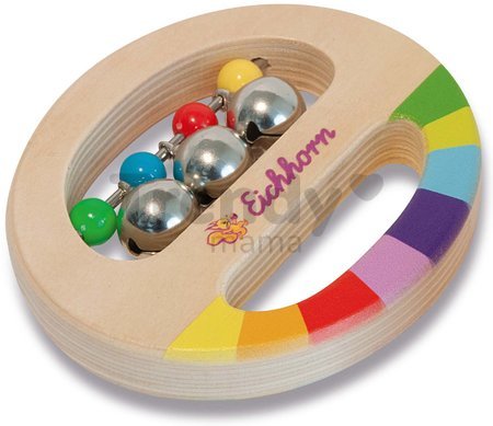 Drevené hudobné nástroje Music Set with Grasping Toy Eichhorn hrkálka so zvončekmi a hudobná palička od 12 mes
