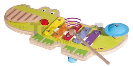 Drevený xylofón krokodíl Musictable Eichhorn s kladivkom 5 rôznych tónov od 12 mes
