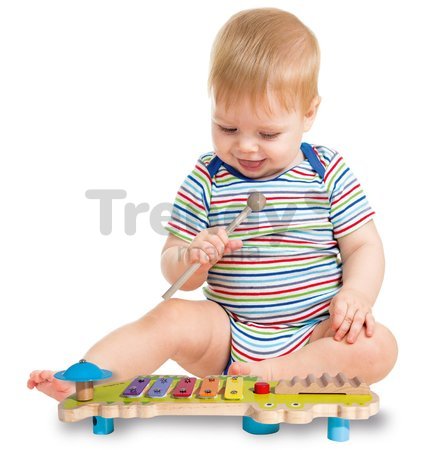 Drevený xylofón krokodíl Musictable Eichhorn s kladivkom 5 rôznych tónov od 12 mes
