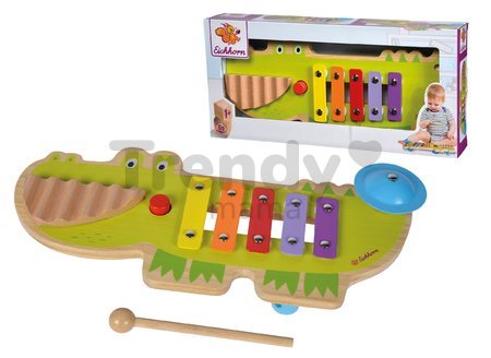 Drevený xylofón krokodíl Musictable Eichhorn s kladivkom 5 rôznych tónov od 12 mes