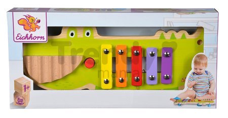 Drevený xylofón krokodíl Musictable Eichhorn s kladivkom 5 rôznych tónov od 12 mes