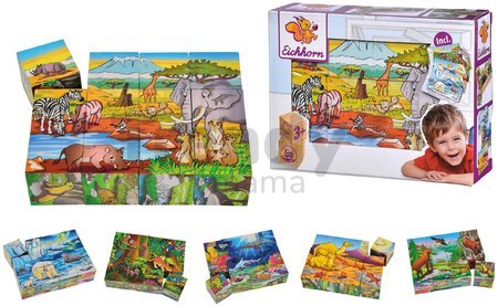 Drevené puzzle kocky Picture Cube Eichhorn 12 kociek so 6 motívmi zvieratiek