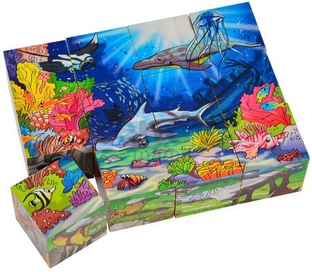 Drevené puzzle kocky Picture Cube Eichhorn 12 kociek so 6 motívmi zvieratiek