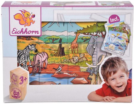 Drevené puzzle kocky Picture Cube Eichhorn 12 kociek so 6 motívmi zvieratiek