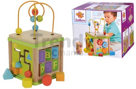 Drevený didaktický labyrint s korálikmi Little Game Center Eichhorn s kockami 12 mes