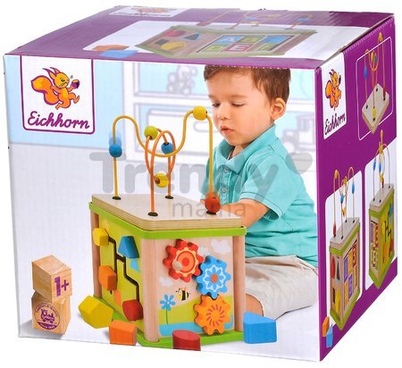 Drevený didaktický labyrint s korálikmi Little Game Center Eichhorn s kockami 12 mes