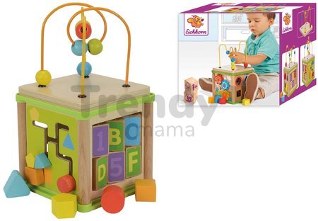 Drevený didaktický labyrint s korálikmi Little Game Center Eichhorn s kockami 12 mes