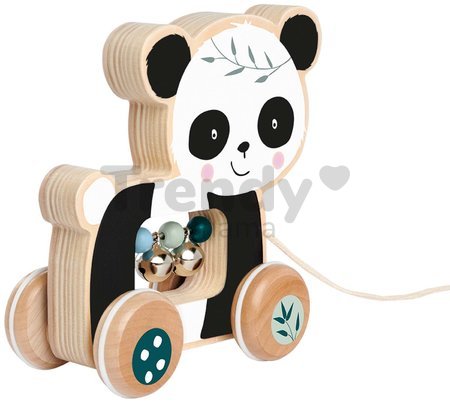 Drevené zvieratko na ťahanie Push along Animal Eichhorn so zvončekmi panda opička od 12 mes