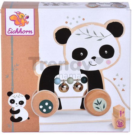 Drevené zvieratko na ťahanie Push along Animal Eichhorn so zvončekmi panda opička od 12 mes