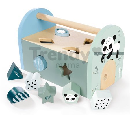 Drevený didaktický domček Panda Shape Box Eichhorn s 8 vkladacími kockami a dverami od 12 mes