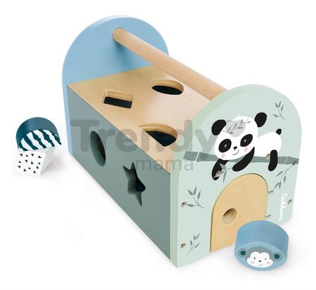 Drevený didaktický domček Panda Shape Box Eichhorn s 8 vkladacími kockami a dverami od 12 mes