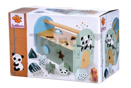 Drevený didaktický domček Panda Shape Box Eichhorn s 8 vkladacími kockami a dverami od 12 mes