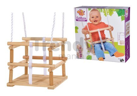Drevená hojdačka Outdoor Wooden Baby Swing Eichhorn prírodná 140-210 cm dĺžka 30*30 cm sedadlo 20 kg nosnosť od 12 mes