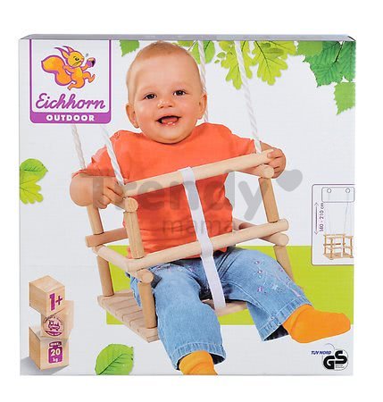 Drevená hojdačka Wooden Baby Swing Outdoor Eichhorn prírodná 140-210 cm dĺžka 30*30 cm sedadlo 20 kg nosnosť od 12 mes