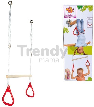 Drevená hrazda a kruhy na cvičenie Outdoor Gym Set 2in1 Eichhorn výškovo nastaviteľná 110-160 cm nosnosť 60 kg