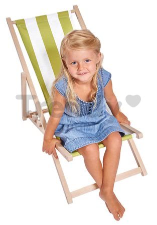 Drevené lehátko pre deti Outdoor Kids Sunchair Eichhorn s pásikavým poťahom skladacie s UV filtrom nosnosť 40 kg