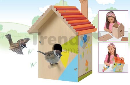 Drevená vtáčia búdka Outdoor Birdhouse Eichhorn Poskladaj a vymaľuj - so štetcom a farbami od 6 rokov