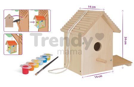 Drevená vtáčia búdka Outdoor Birdhouse Eichhorn Poskladaj a vymaľuj - so štetcom a farbami od 6 rokov