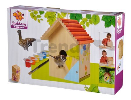 Drevená vtáčia búdka Outdoor Birdhouse Eichhorn Poskladaj a vymaľuj - so štetcom a farbami od 6 rokov