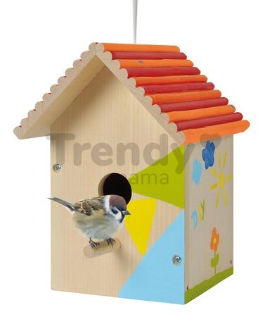 Drevená vtáčia búdka Outdoor Birdhouse Eichhorn Poskladaj a vymaľuj - so štetcom a farbami od 6 rokov