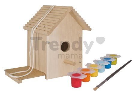 Drevená vtáčia búdka Outdoor Birdhouse Eichhorn Poskladaj a vymaľuj - so štetcom a farbami od 6 rokov