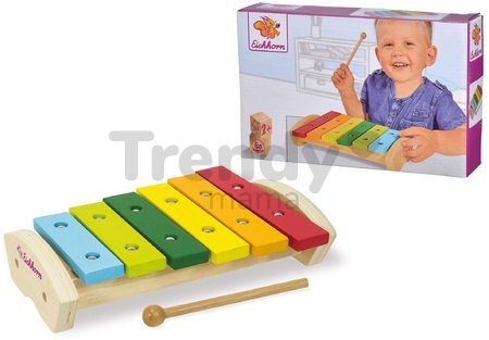 Drevený xylofón Wooden Xylophone Eichhorn s kladivkom 6 rôznych tónov od 24 mes