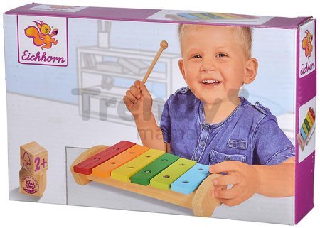 Drevený xylofón Wooden Xylophone Eichhorn s kladivkom 6 rôznych tónov od 24 mes