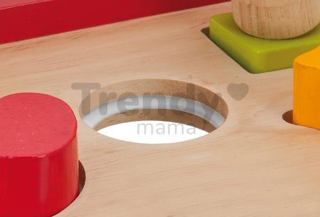 Drevená zatĺkačka s kockami Hammering Bench Eichhorn s kladivom a 5 rôznych farebných tvarov a farieb 7 dielov od 12 mes