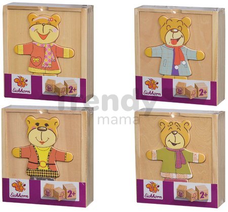 Drevené puzzle medveď Bear Puzzle Eichhorn 20 dielov s vymeniteľným oblečením od 24 mes