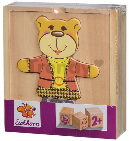 Drevené puzzle medveď Bear Puzzle Eichhorn 20 dielov s vymeniteľným oblečením od 24 mes