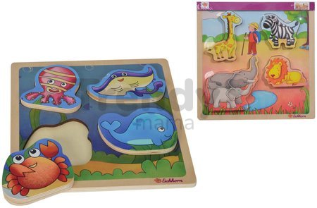 Drevené puzzle zvieratká 2D Lift Out Puzzle Eichhorn 5 dielov podmorský svet a safari od 12 mes