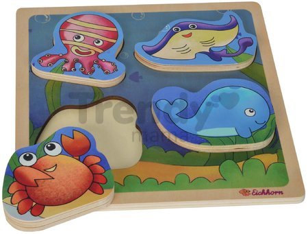 Drevené puzzle zvieratká 2D Lift Out Puzzle Eichhorn 5 dielov podmorský svet a safari od 12 mes
