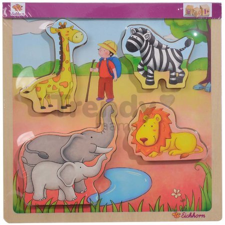 Drevené puzzle zvieratká 2D Lift Out Puzzle Eichhorn 5 dielov podmorský svet a safari od 12 mes